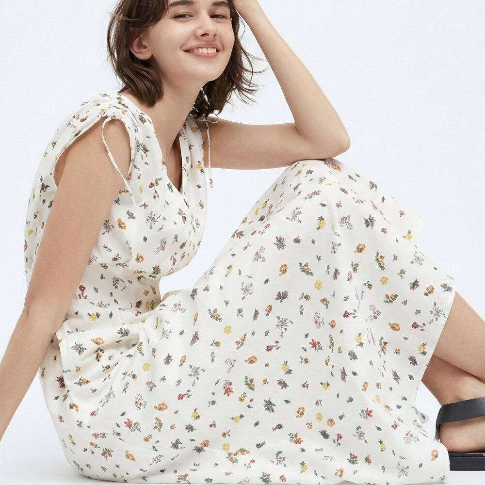 ✨ Uniqlo x Ines de la Fressange Dress Floral Sleeveless Flare Summer White